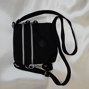 Kipling Alvar Small Nylon Crossbody Black 7 x 7.5 Zippered w Monkey